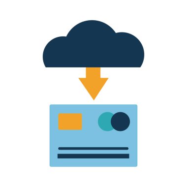 Dijital pazarlama kredi kartı ve bulut hesaplama düz biçim ikon vektör tasarımı