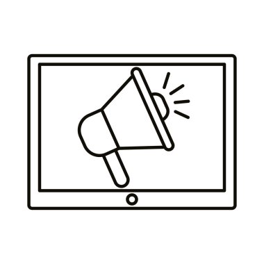 Tablet satırı biçim vektör tasarımında megafon