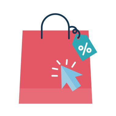 Etiketli dijital pazarlama çantası ve imleç düz biçim vektör tasarımı