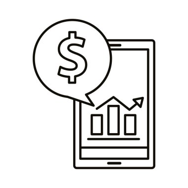 Akıllı telefondaki dijital pazarlama çubukları şeması para kabarcık çizgisi biçim vektör tasarımı ile