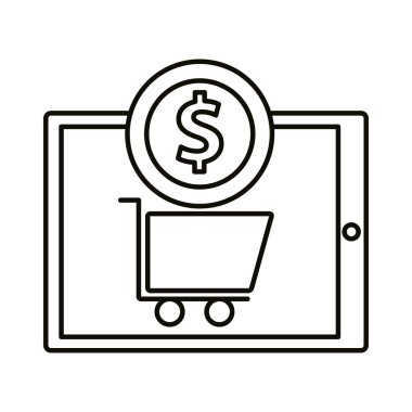 Tablette para çizgisi biçiminde ikon tasarımı olan dijital pazarlama arabası