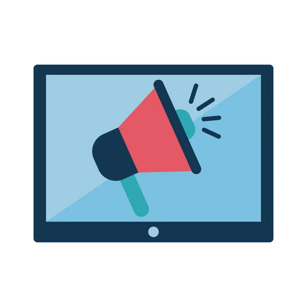 Megaphone in tablet flat style icon vector design — Stockový vektor