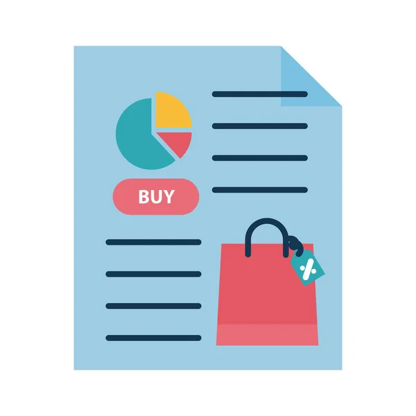Digital marketing bag and pie chart in document płaski styl ikony wektor projektu — Wektor stockowy