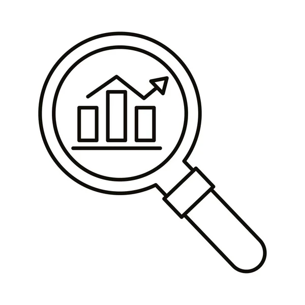 Infographic bars chart in lupe line style icon vector design — Stock Vector