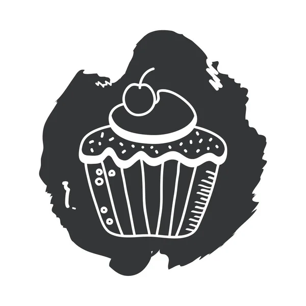 Dulce cupcake mano dibujar y bloque estilo icono vector diseño — Vector de stock