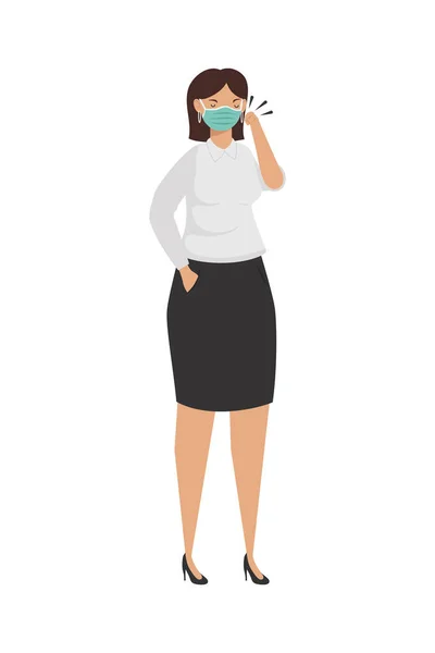 Covid prevention, business woman wearing medical mask — 图库矢量图片