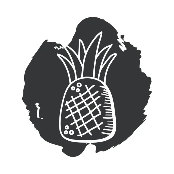 Piña fruta mano dibujar y bloque icono de estilo diseño vectorial — Vector de stock