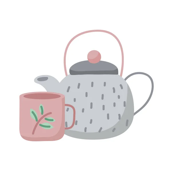 Taza de té y tetera vector de diseño — Vector de stock