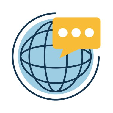 Kabarcık düz biçim ikon vektör tasarımı ile dijital pazarlama küresel küresi