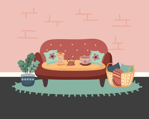 Home couch plant und Korbvektordesign — Stockvektor