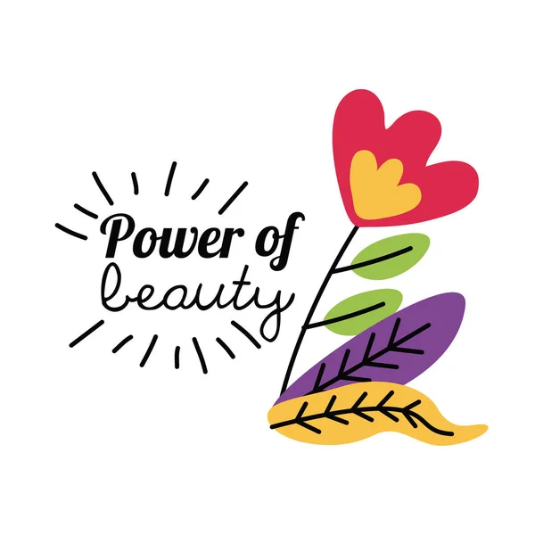Κορίτσι δύναμη της ομορφιάς λουλούδι με φύλλα διάνυσμα σχεδιασμό — Διανυσματικό Αρχείο