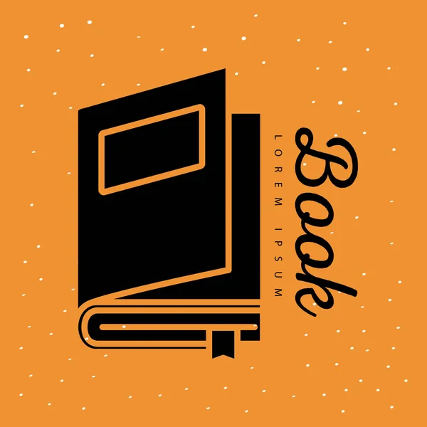 Libro icona di stile silhouette su sfondo arancione disegno vettoriale — Vettoriale Stock