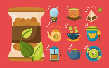 çay ikonu koleksiyonu vektör tasarımı