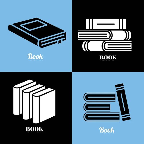 Bücher Silhouette Stil Symbol Set Vektor-Design — Stockvektor