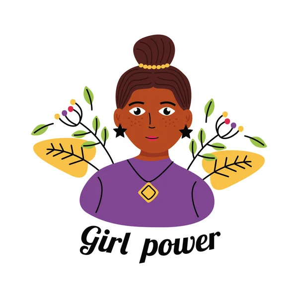 Κορίτσι δύναμη afro γυναίκα κινούμενο σχέδιο διάνυσμα — Διανυσματικό Αρχείο