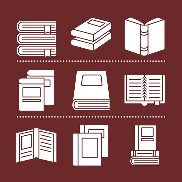 Books silhouette style set of icons vector design — Stock Vector