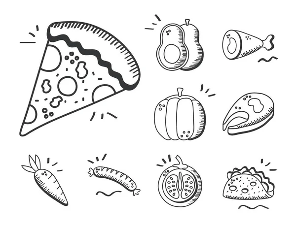 Disegnare a mano cibo e linea stile icona collezione vettoriale design — Vettoriale Stock