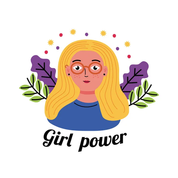 Κορίτσι δύναμη ξανθιά γυναίκα κινούμενα σχέδια διάνυσμα σχεδιασμό — Διανυσματικό Αρχείο