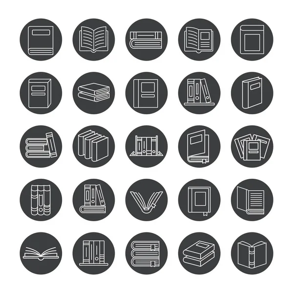 Books in circles line style icon set vector design — Stock Vector