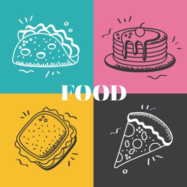 Gıda el çizimi ve çizgi biçimi biçim vektör demeti tasarımı