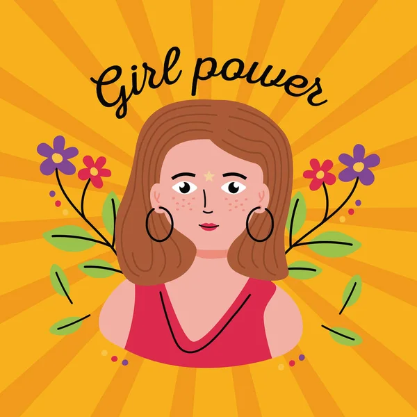 Girl power woman cartoon on striped background vector design - Stok Vektor