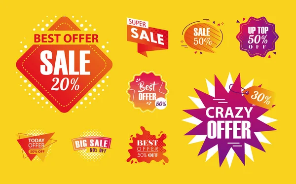 Offer sale labels and banners icon collection vector design — Stock Vector