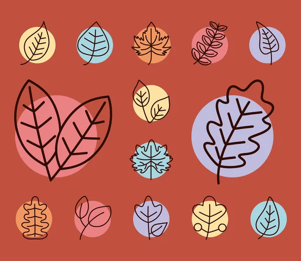 Leaves line style set of icons vector design — Stock Vector