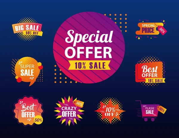 Offer sale labels and banners symbol set vector design — Stock Vector