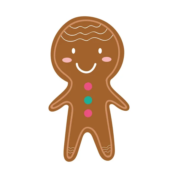 Bonito gengibre homem biscoito Natal isolado ícone — Vetor de Stock