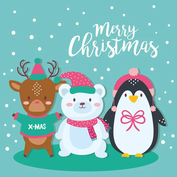 Carte de Noël joyeux mignon avec des animaux mignons — Image vectorielle