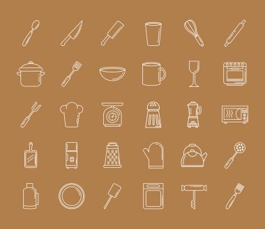 30 mutfak gereçleri paketi simgeleri ayarladı
