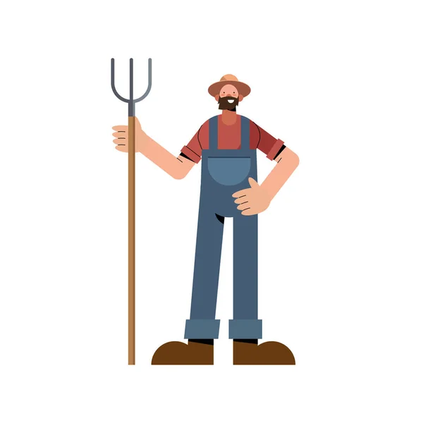 Agricultor hombre con rastrillo y diseño de vectores en general — Vector de stock