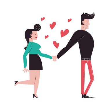 Kalpli vektör tasarımı ile el ele tutuşan romantik çift