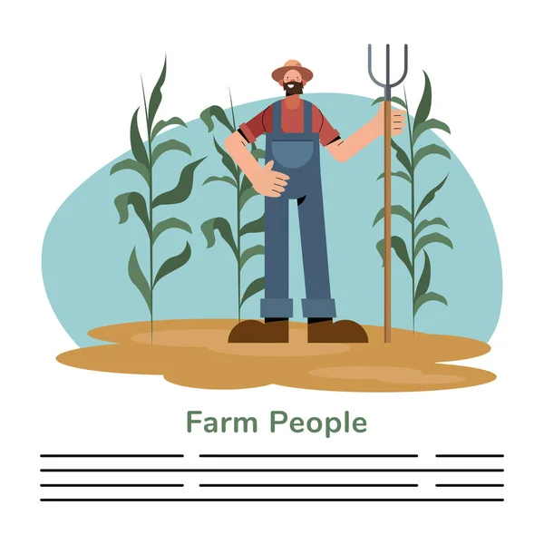 Farm people and farmer man with rake vector design — Stock Vector