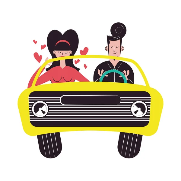 Desenhos animados casal romântico em design de vetor de carro —  Vetores de Stock