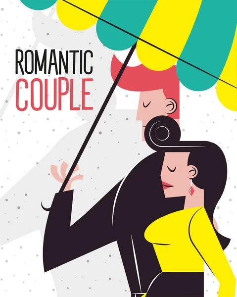 Couple romantique sous parapluie design vectoriel — Image vectorielle