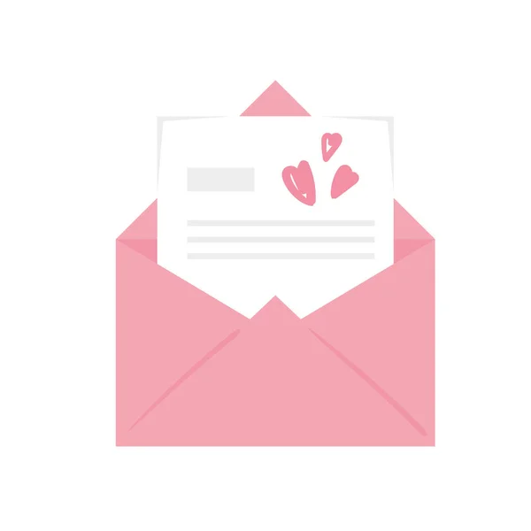 Envelope pink with hearts love — Stock Vector