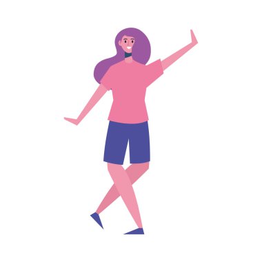 Mor saçlı sevimli, mutlu genç bir kadın.