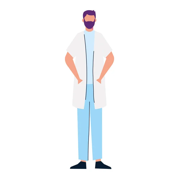 Médico masculino con máscara médica de pie carácter — Archivo Imágenes Vectoriales