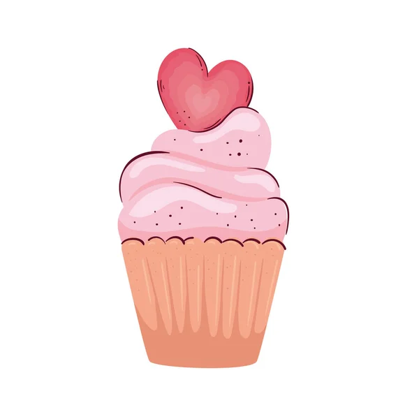 Doce cupcake com coração amor ícone —  Vetores de Stock