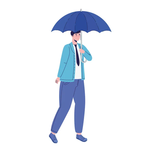 Businessman with umbrella protection accessory — Stock Vector