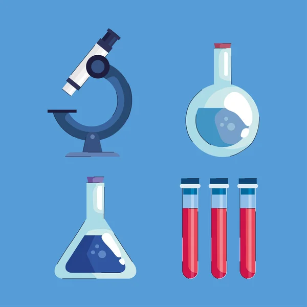 Bundle of four laboratory set icons — Stock Vector