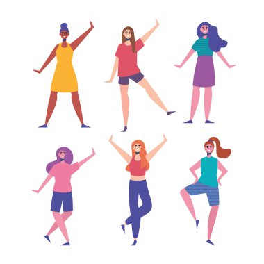 Altı mutlu genç kadın karakter