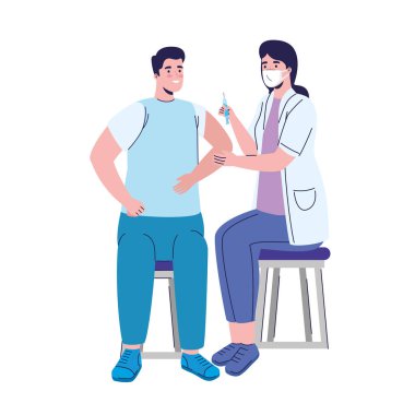 Profesyonel kadın doktor, aşı hastası.