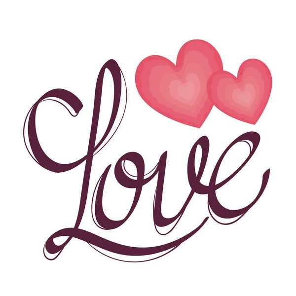 Amor lettering cartão com corações — Vetor de Stock