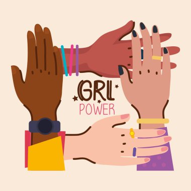 kız güç harfleri ve çeşitlilik elleri