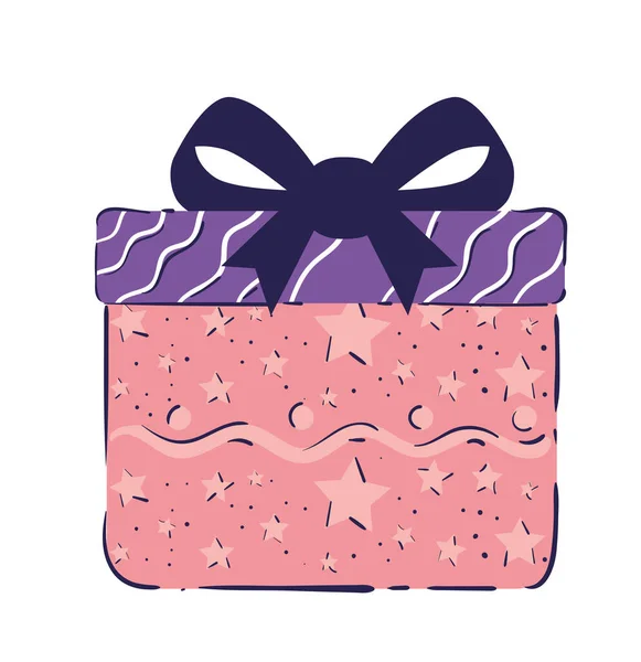 Pink and purple gift box present birthday icon — Stock Vector