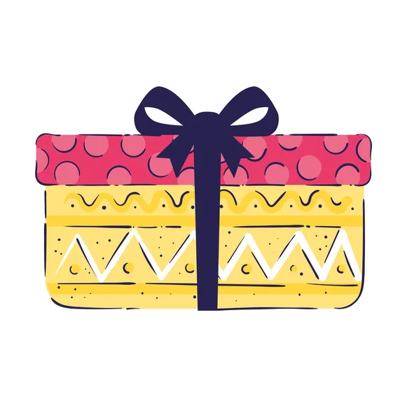 Caja de regalo amarillo y rosa presente icono de cumpleaños — Vector de stock