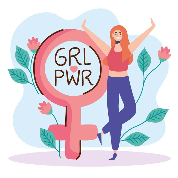 Girl Power Schriftzug mit Frau und Gender-Symbol — Stockvektor