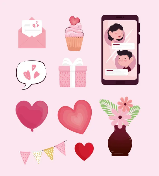 Bundle of ten valentines day icons — Stock Vector